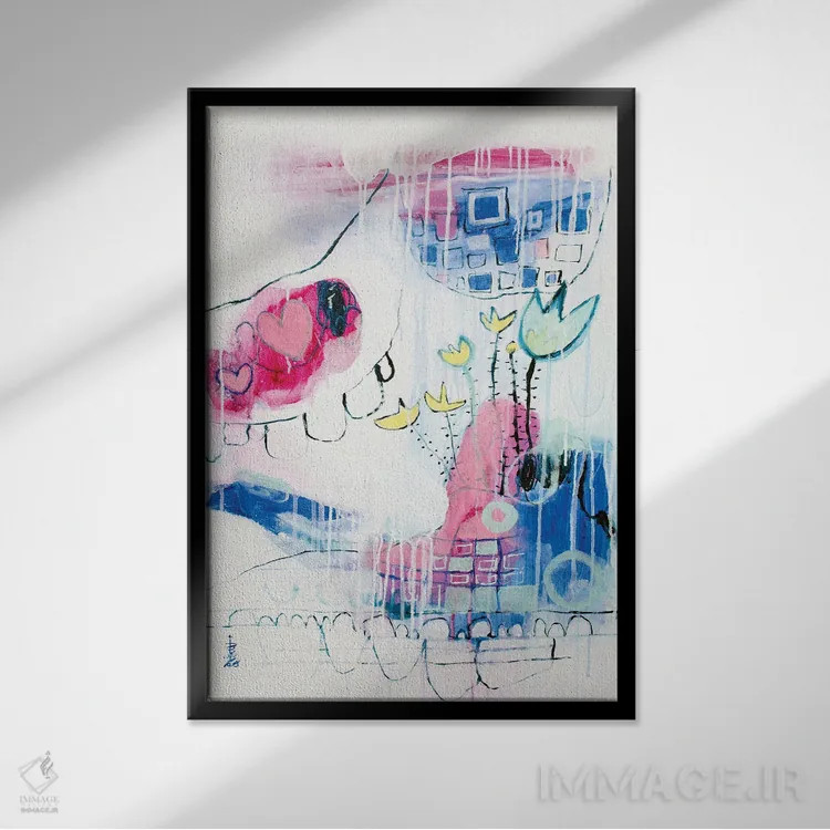 تابلو انتزاعی روز خوش بینانه اثر میساکو چیدا - نمای قابدار مشکی