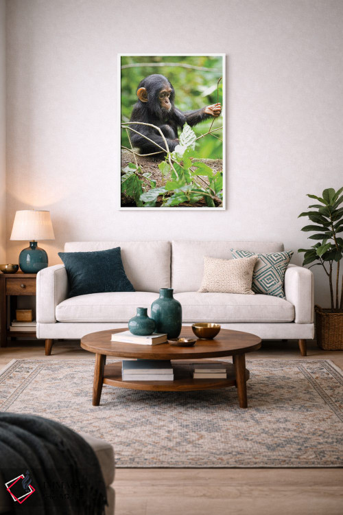 تابلو دکوراتیو Uganda, Kibale National Park. An infant chimpanzee plays w… اثر کریستین موشر - D3W