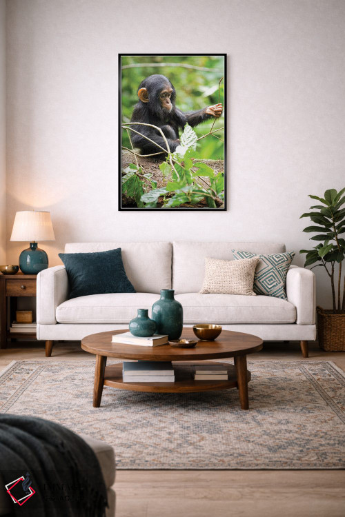 تابلو دکوراتیو Uganda, Kibale National Park. An infant chimpanzee plays w… اثر کریستین موشر - D4B