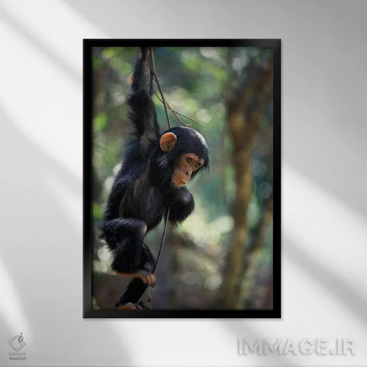 تابلو دکوراتیو Gombe National Park, Tanzania,شامپانزه نر جوان، پارک ملی گ… اثر کریستین موشر - نمای قابدار مشکی