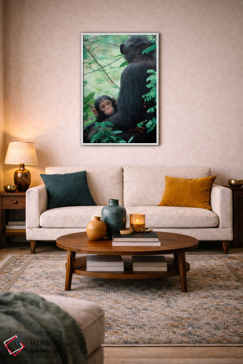 تابلو دکوراتیو Gombe National Park, Tanzania,شامپانزه نوزاد به همراه مادر… اثر کریستین موشر - D3W