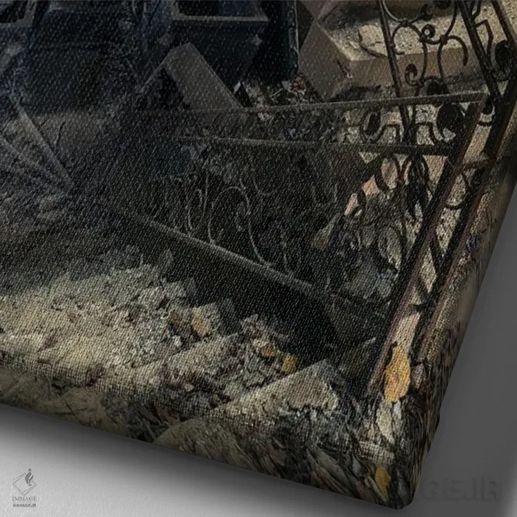 تابلو دکوراتیو پله ها به سوی زیرزمین اثر مایکل شوآن - نمای نزدیک بافت بوم