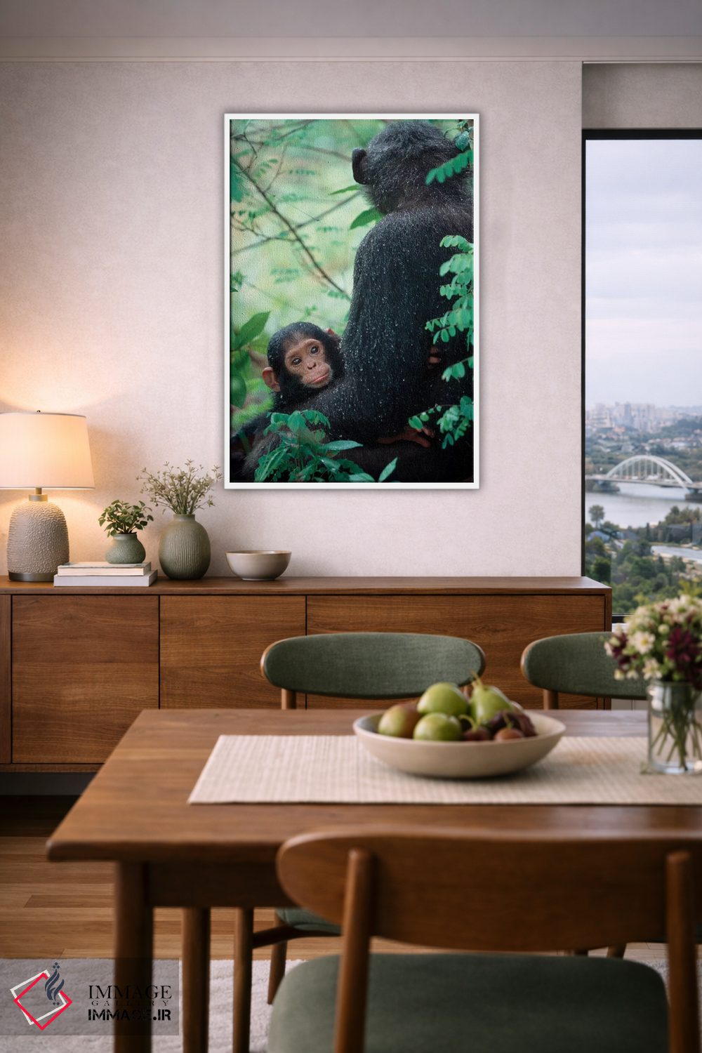 تابلو دکوراتیو Gombe National Park, Tanzania,شامپانزه نوزاد به همراه مادر… اثر کریستین موشر - D5W