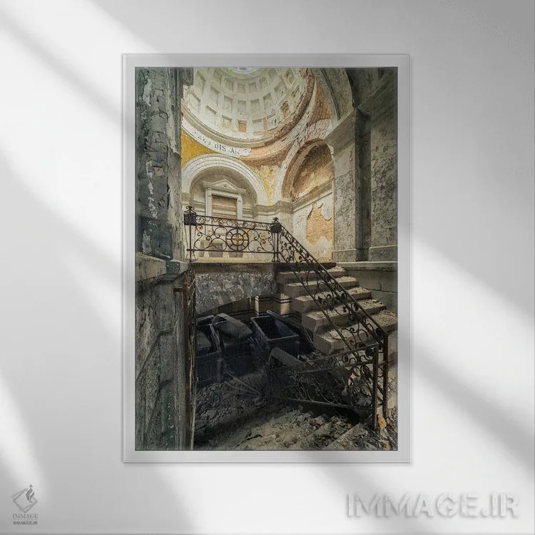 تابلو دکوراتیو پله ها به سوی زیرزمین اثر مایکل شوآن - نمای قابدار سفید