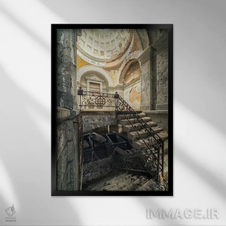 تابلو دکوراتیو پله ها به سوی زیرزمین اثر مایکل شوآن - نمای قابدار مشکی