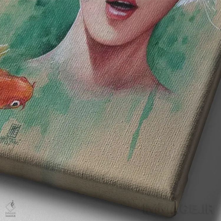 تابلو دکوراتیو دوشیزه با ماهی ها اثر میستگری - نمای نزدیک بافت بوم