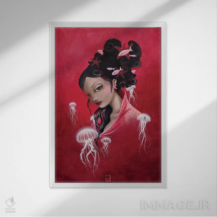 تابلو دکوراتیو عروس دریایی اثر میستگری - نمای قابدار سفید