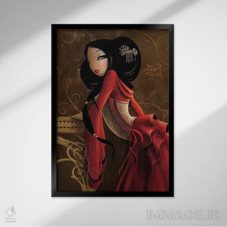تابلو دکوراتیو بانوی محترم اثر میستگری - نمای قابدار مشکی