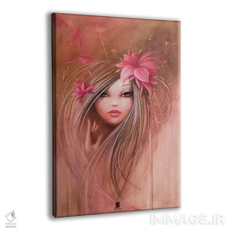تابلو دکوراتیو دختر صورتی شیرین اثر میستگری - نمای پرسپکتیو محصول