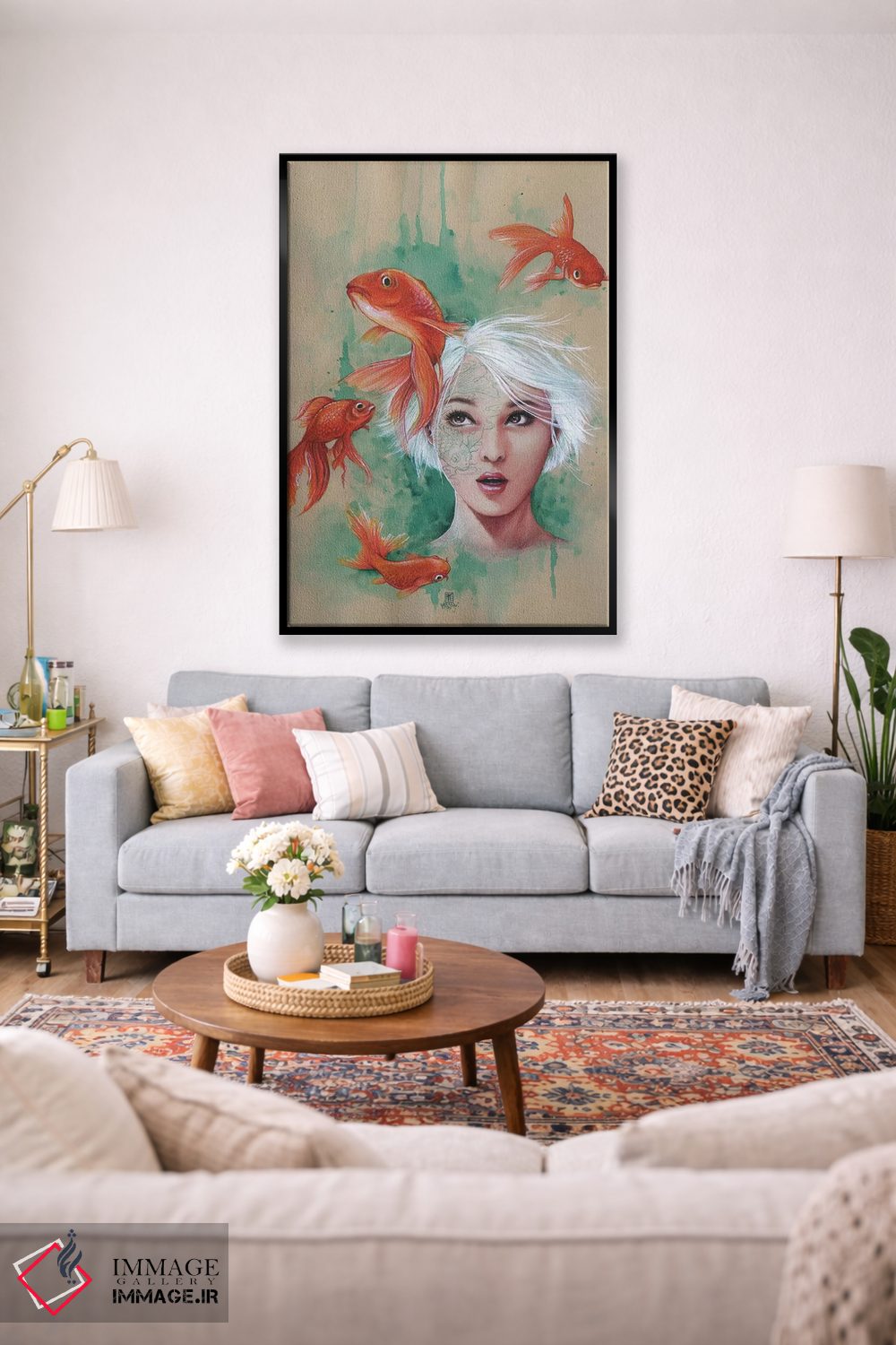 تابلو دکوراتیو دوشیزه با ماهی ها اثر میستگری - D2B