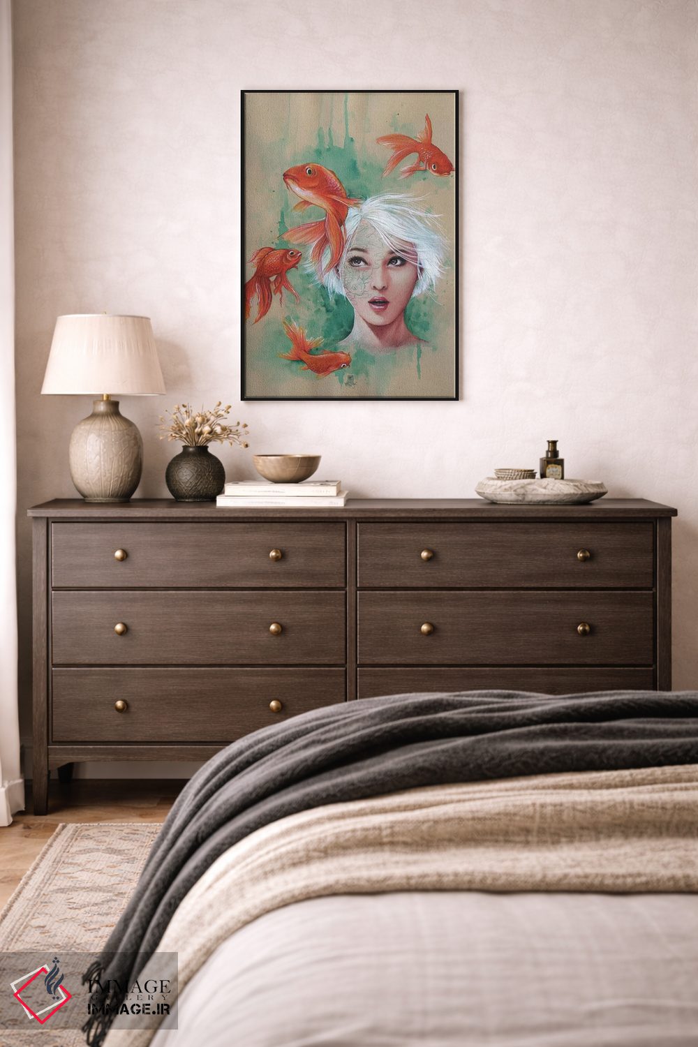 تابلو دکوراتیو دوشیزه با ماهی ها اثر میستگری - D5B
