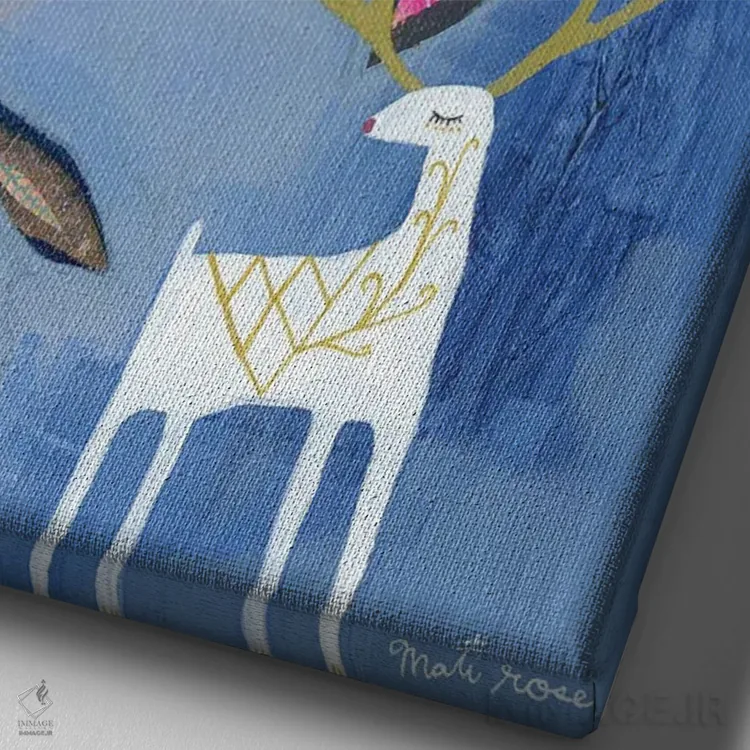 تابلو مینیمال جغد و گوزن اثر متی رز - نمای نزدیک بافت بوم