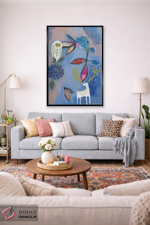 تابلو مینیمال جغد و گوزن اثر متی رز - D1B