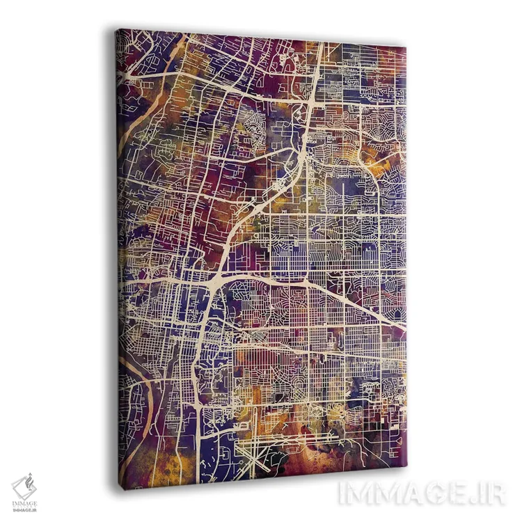 تابلو دکوراتیو نقشه خیابانی آلبوکرکی با لکه های بنفش، نیومکزیکو اثر مایکل تامپست - نمای پرسپکتیو محصول