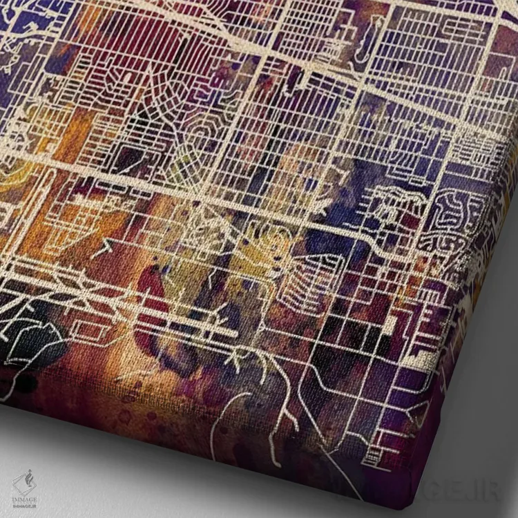 تابلو دکوراتیو نقشه خیابانی آلبوکرکی با لکه های بنفش، نیومکزیکو اثر مایکل تامپست - نمای نزدیک بافت بوم