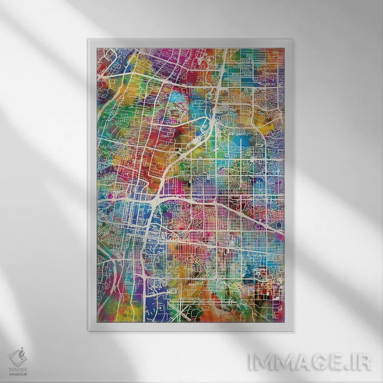 تابلو دکوراتیو نقشه خیابانی آلبوکرکی، نیومکزیکو اثر مایکل تامپست - نمای قابدار سفید