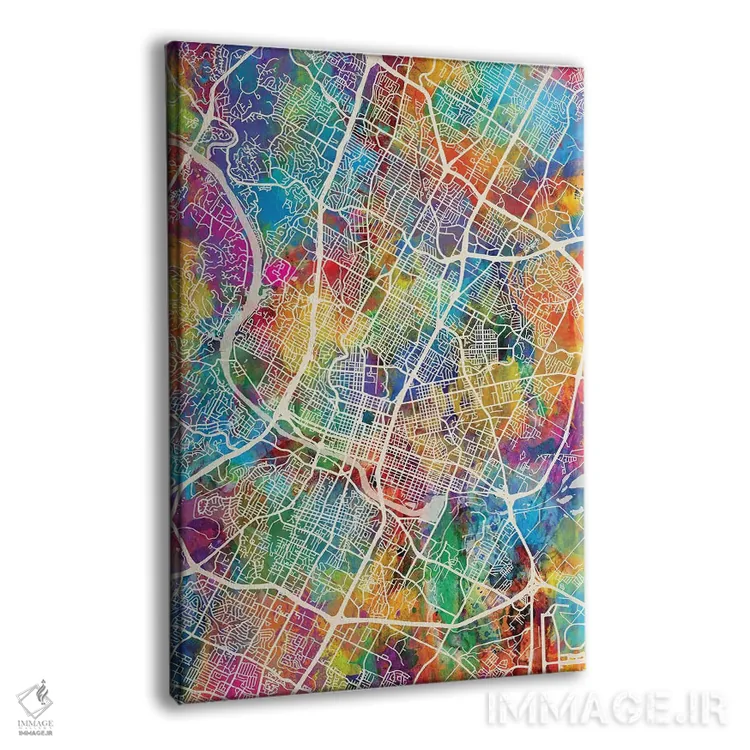 تابلو دکوراتیو نقشه شهری آستین، تگزاس اثر مایکل تامپست - نمای پرسپکتیو محصول