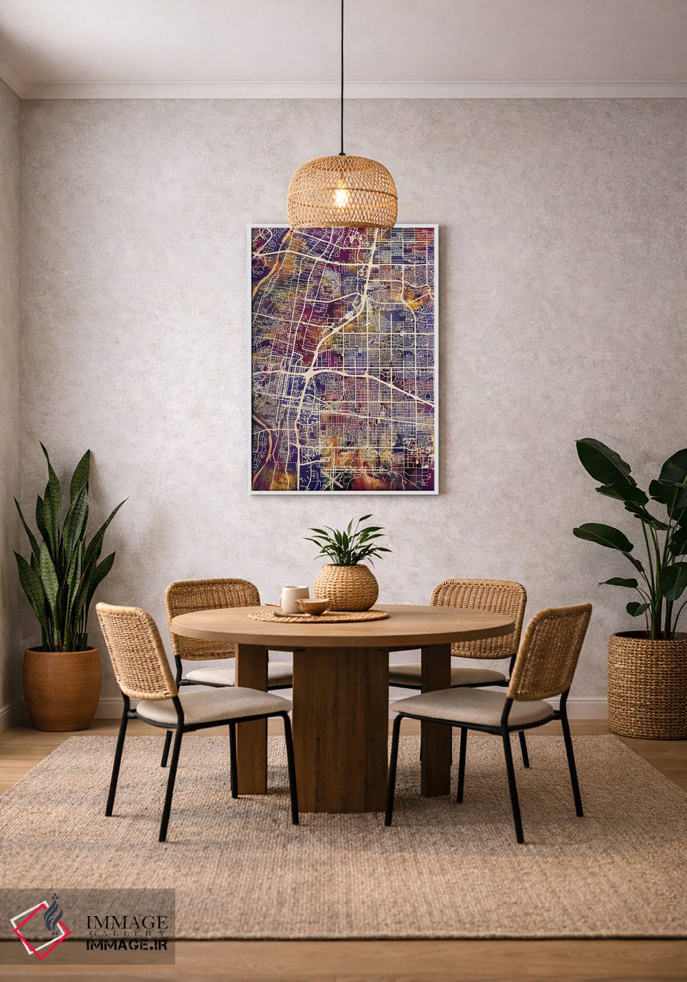 تابلو دکوراتیو نقشه خیابانی آلبوکرکی با لکه های بنفش، نیومکزیکو اثر مایکل تامپست - D2W