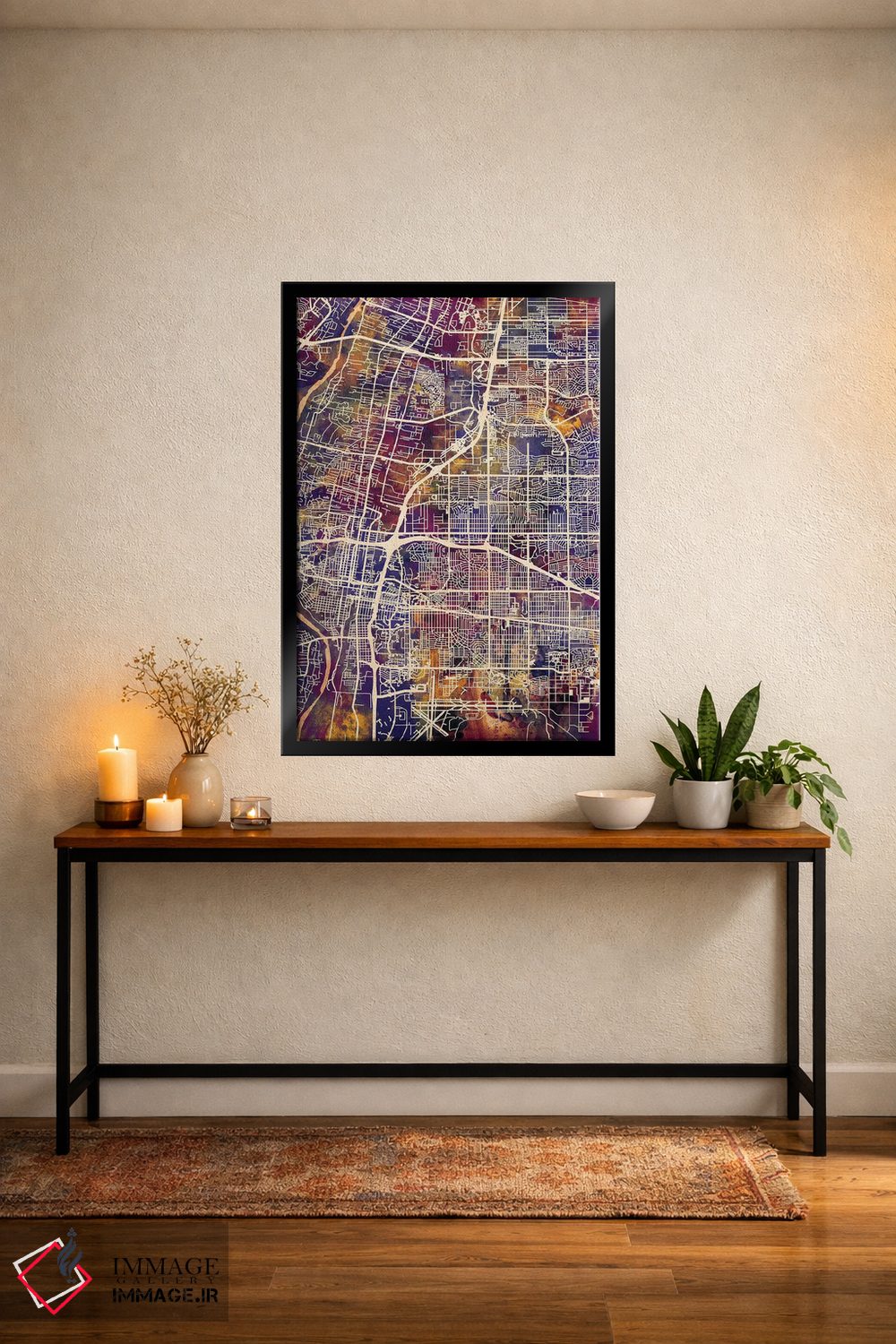 تابلو دکوراتیو نقشه خیابانی آلبوکرکی با لکه های بنفش، نیومکزیکو اثر مایکل تامپست - D5B