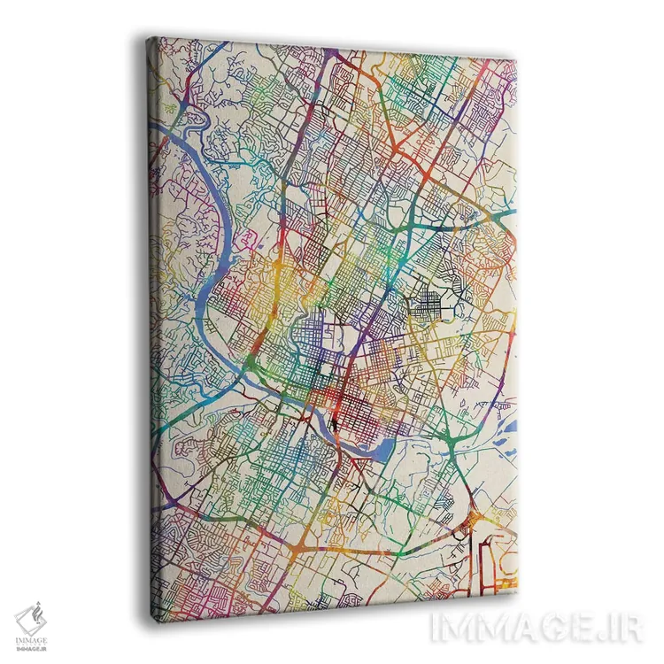 تابلو دکوراتیو نقشه شهری آستین، تگزاس اثر مایکل تامپست - نمای پرسپکتیو محصول