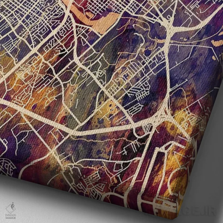 تابلو دکوراتیو نقشه شهری آستین، تگزاس اثر مایکل تامپست - نمای نزدیک بافت بوم