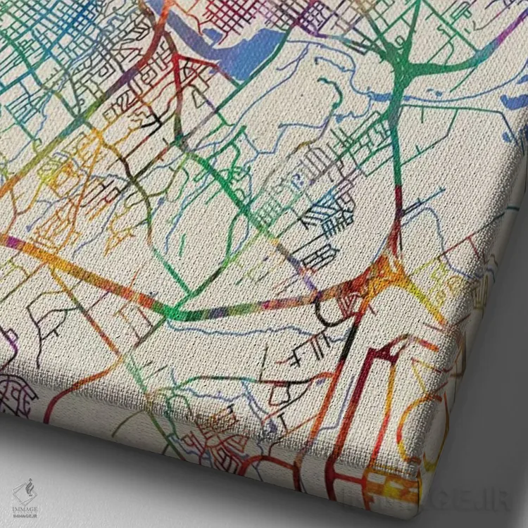 تابلو دکوراتیو نقشه شهری آستین، تگزاس اثر مایکل تامپست - نمای نزدیک بافت بوم