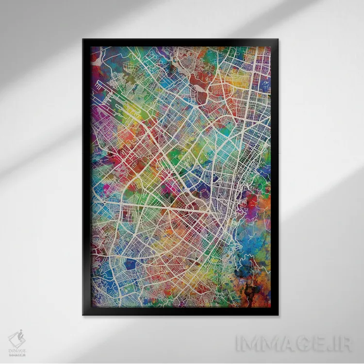 تابلو دکوراتیو نقشه شهری بوگوتا، کلمبیا اثر مایکل تامپست - نمای قابدار مشکی