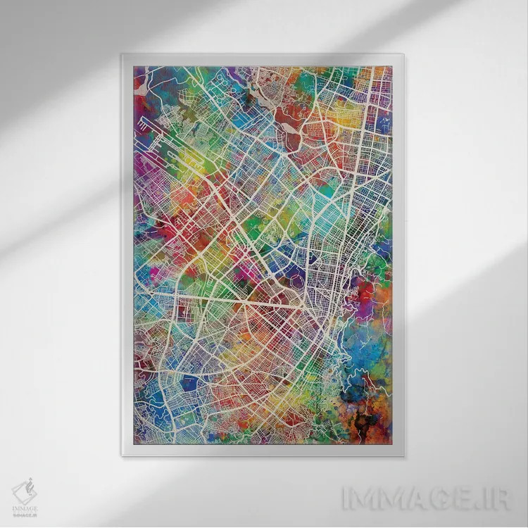 تابلو دکوراتیو نقشه شهری بوگوتا، کلمبیا اثر مایکل تامپست - نمای قابدار سفید
