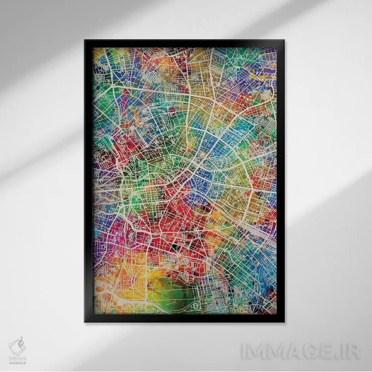 تابلو دکوراتیو نقشه شهری برلین، آلمان اثر مایکل تامپست - نمای قابدار مشکی