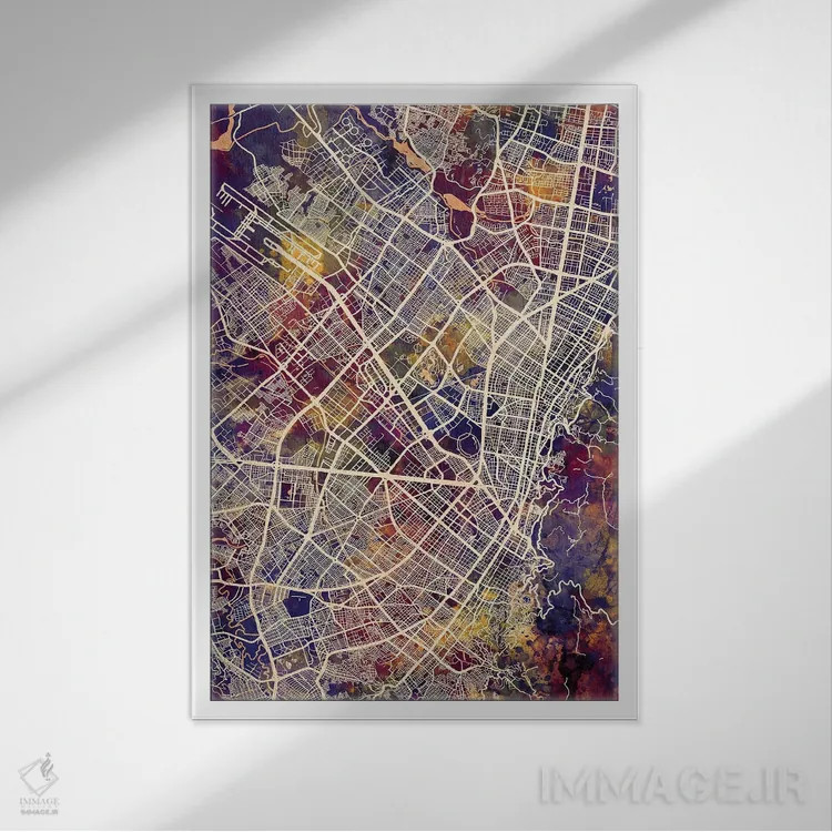 تابلو دکوراتیو نقشه شهری بوگوتا، کلمبیا اثر مایکل تامپست - نمای قابدار سفید