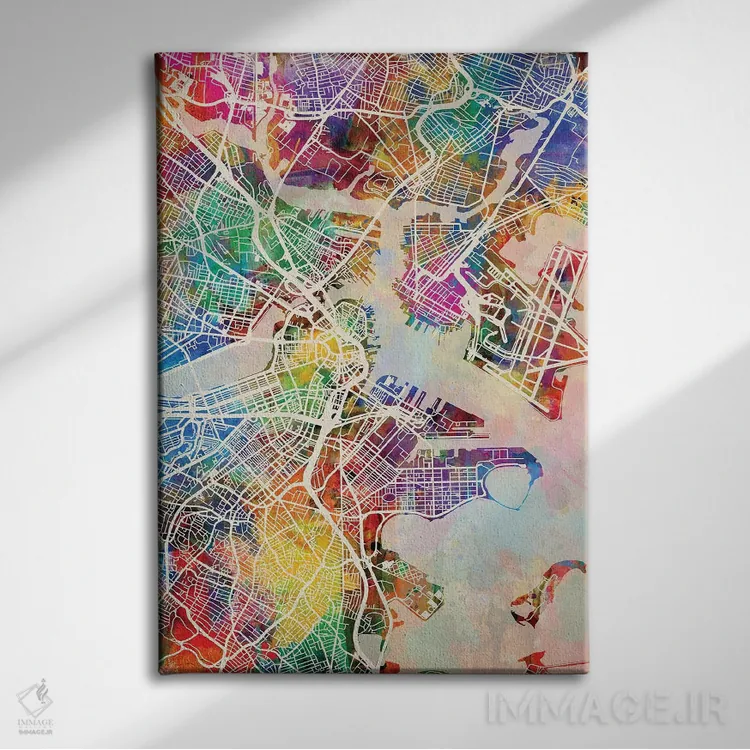 تابلو دکوراتیو نقشه خیابانی بوستون، ماساچوست اثر مایکل تامپست - نمای روبهرو روی دیوار
