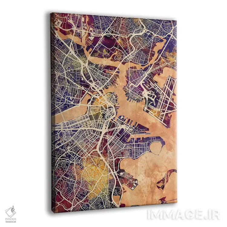 تابلو دکوراتیو نقشه خیابانی بوستون، ماساچوست اثر مایکل تامپست - نمای پرسپکتیو محصول