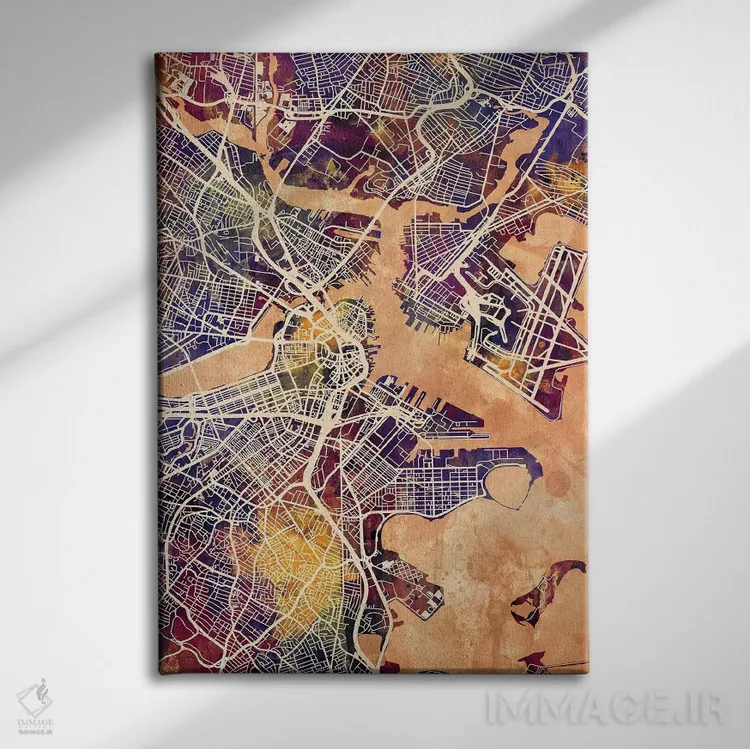 تابلو دکوراتیو نقشه خیابانی بوستون، ماساچوست اثر مایکل تامپست - نمای روبهرو روی دیوار