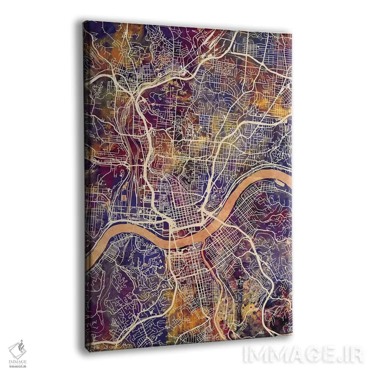 تابلو دکوراتیو نقشه شهری سینسیناتی، اوهایو اثر مایکل تامپست - نمای پرسپکتیو محصول
