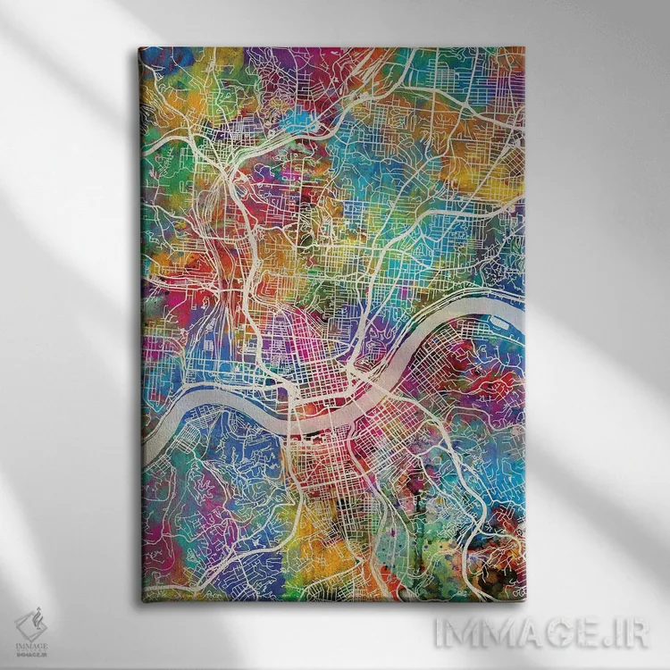 تابلو دکوراتیو نقشه شهری سینسیناتی، اوهایو اثر مایکل تامپست - نمای روبهرو روی دیوار