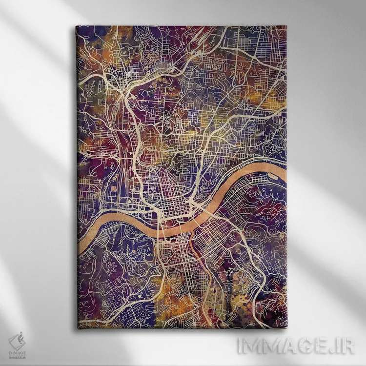 تابلو دکوراتیو نقشه شهری سینسیناتی، اوهایو اثر مایکل تامپست - نمای روبهرو روی دیوار