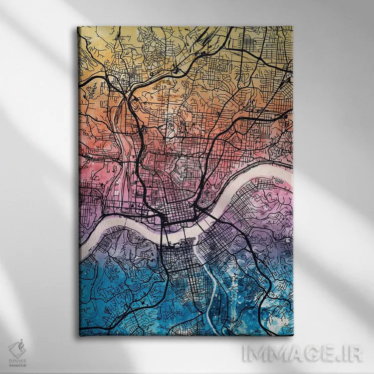 تابلو دکوراتیو نقشه شهری سینسیناتی، اوهایو اثر مایکل تامپست - نمای روبهرو روی دیوار