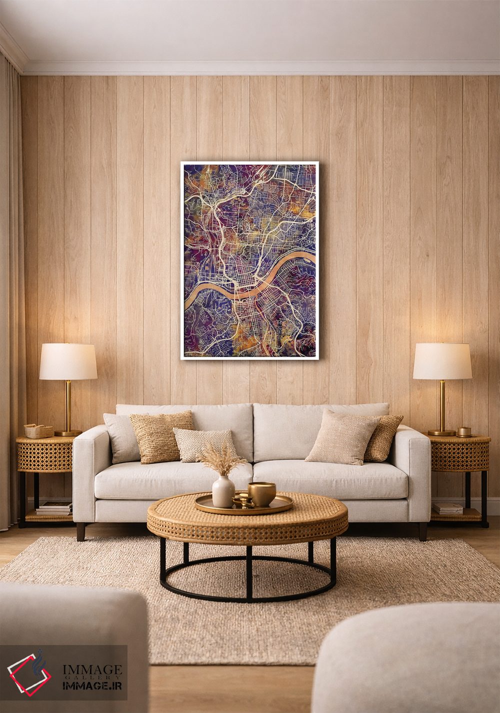 تابلو دکوراتیو نقشه شهری سینسیناتی، اوهایو اثر مایکل تامپست - D1W