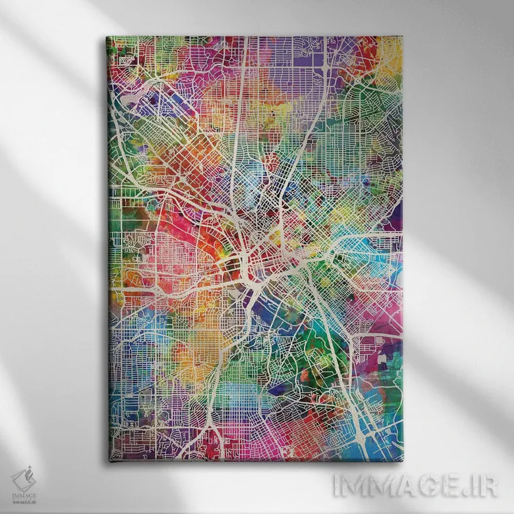 تابلو دکوراتیو نقشه شهری دالاس، تگزاس اثر مایکل تامپست - نمای روبهرو روی دیوار