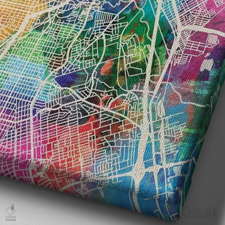 تابلو دکوراتیو نقشه شهری دالاس، تگزاس اثر مایکل تامپست - نمای نزدیک بافت بوم