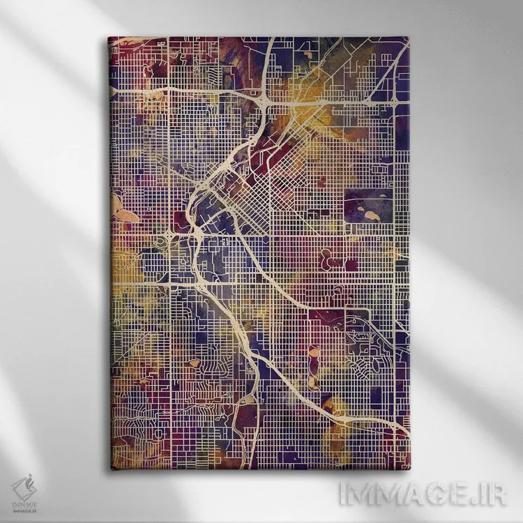 تابلو دکوراتیو نقشه خیابانی دنور، کلرادو اثر مایکل تامپست - نمای روبهرو روی دیوار