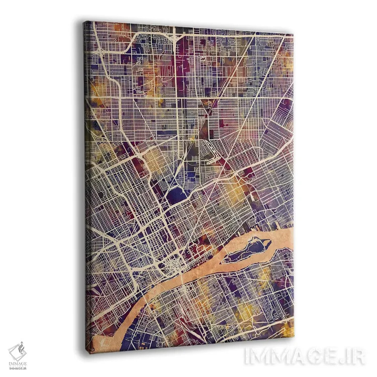 تابلو دکوراتیو نقشه شهری دیترویت، میشیگان اثر مایکل تامپست - نمای پرسپکتیو محصول