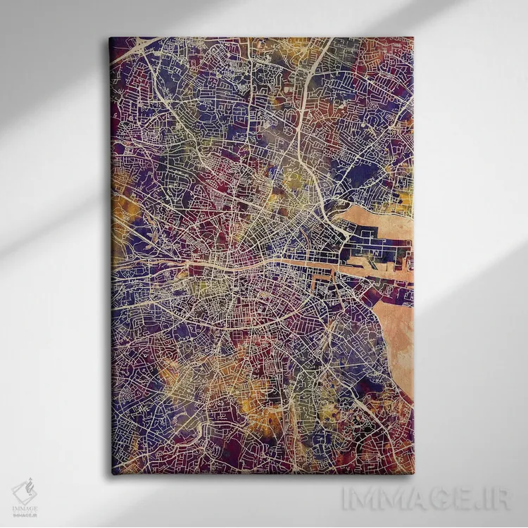 تابلو دکوراتیو نقشه شهری دوبلین، ایرلند اثر مایکل تامپست - نمای روبهرو روی دیوار