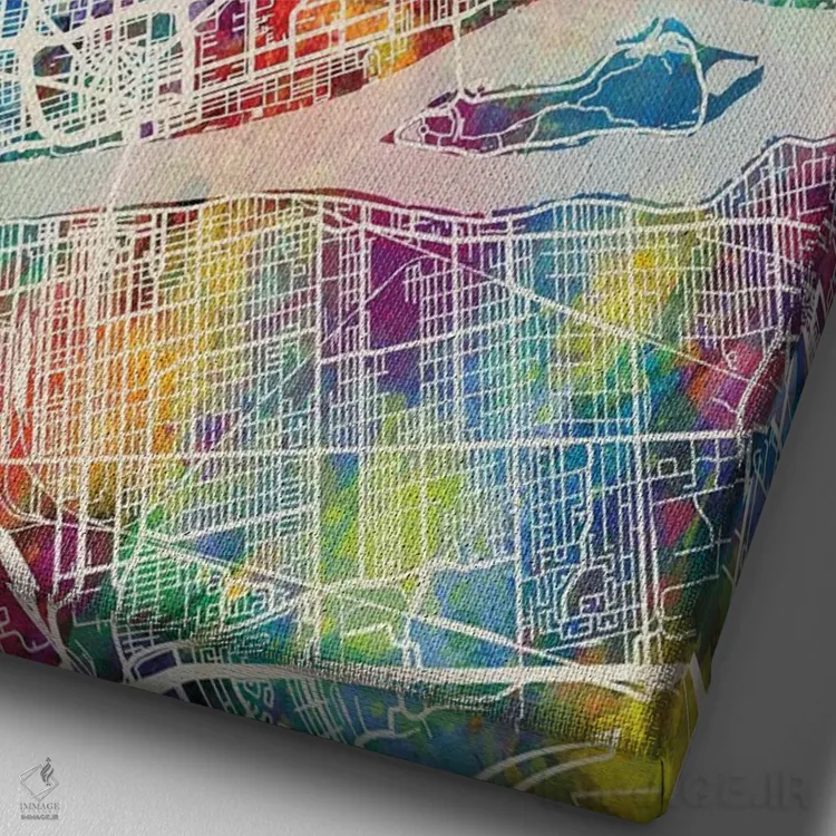 تابلو دکوراتیو نقشه شهری دیترویت، میشیگان اثر مایکل تامپست - نمای نزدیک بافت بوم