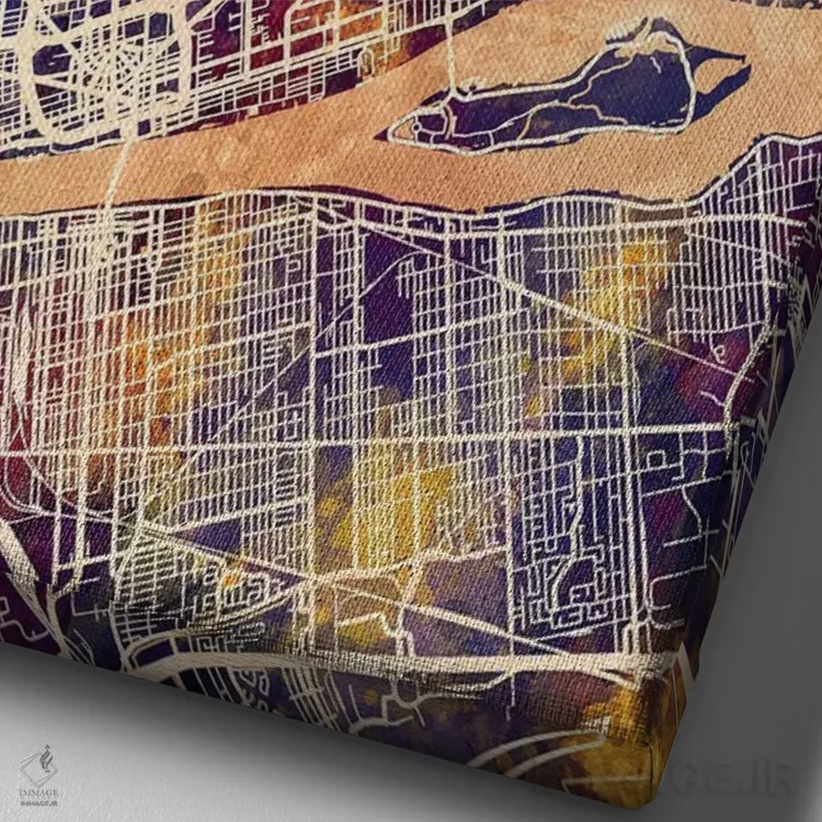 تابلو دکوراتیو نقشه شهری دیترویت، میشیگان اثر مایکل تامپست - نمای نزدیک بافت بوم