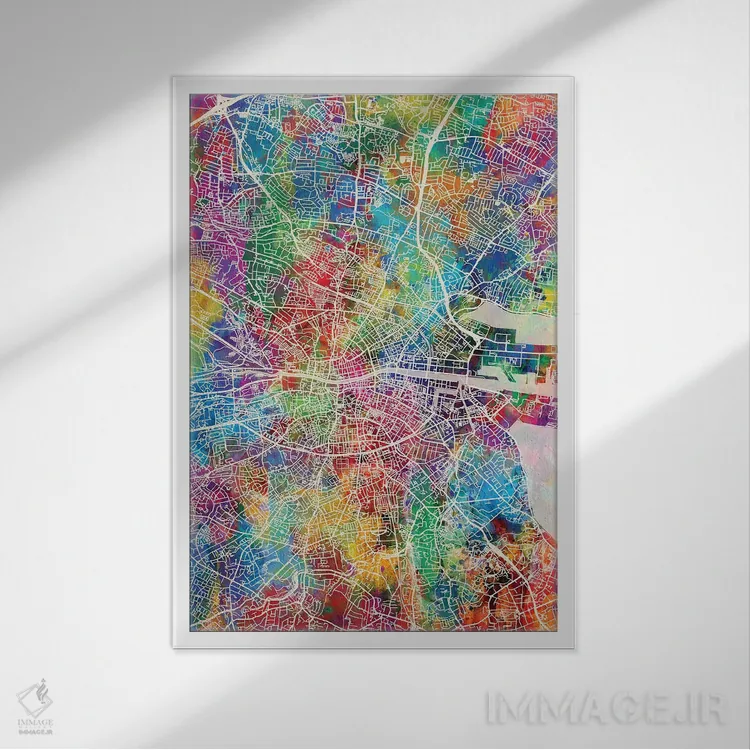 تابلو دکوراتیو نقشه شهری دوبلین، ایرلند اثر مایکل تامپست - نمای قابدار سفید