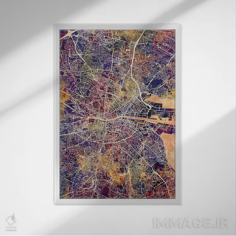 تابلو دکوراتیو نقشه شهری دوبلین، ایرلند اثر مایکل تامپست - نمای قابدار سفید