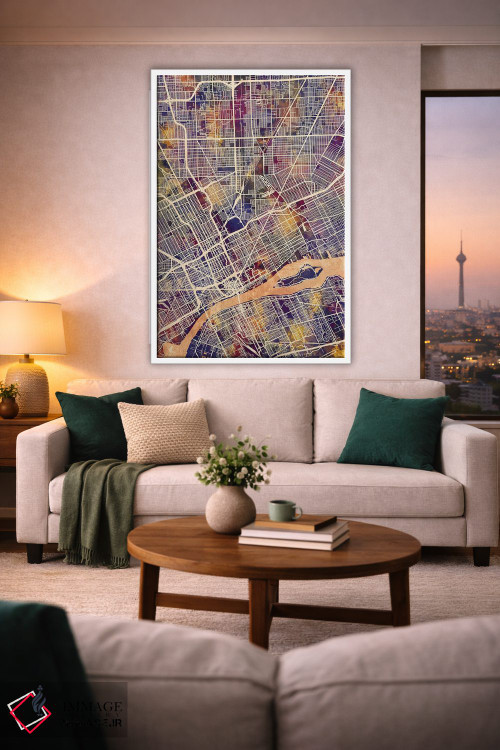 تابلو دکوراتیو نقشه شهری دیترویت، میشیگان اثر مایکل تامپست - D1W