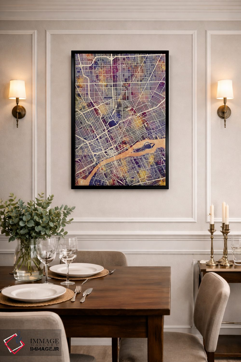 تابلو دکوراتیو نقشه شهری دیترویت، میشیگان اثر مایکل تامپست - D2B