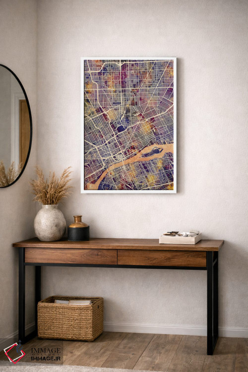 تابلو دکوراتیو نقشه شهری دیترویت، میشیگان اثر مایکل تامپست - D4W